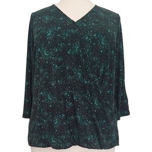 41 Hawthorn Green Abstract Speckled Surplice Neck Faux Wrap Blouse Stitch Fix
